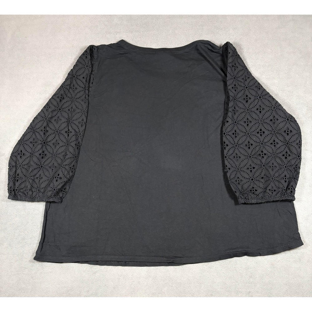 J. Jill Top Womens 3X Black Eyelet Sleeve Knit Scoop Neck Pullover - Picture 2 of 6